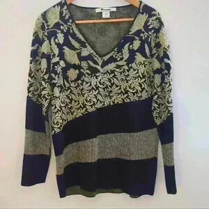 NYGARD COLLECTION | Women's Black/Gold Shimmer  Floral Long Sleeve Knit …